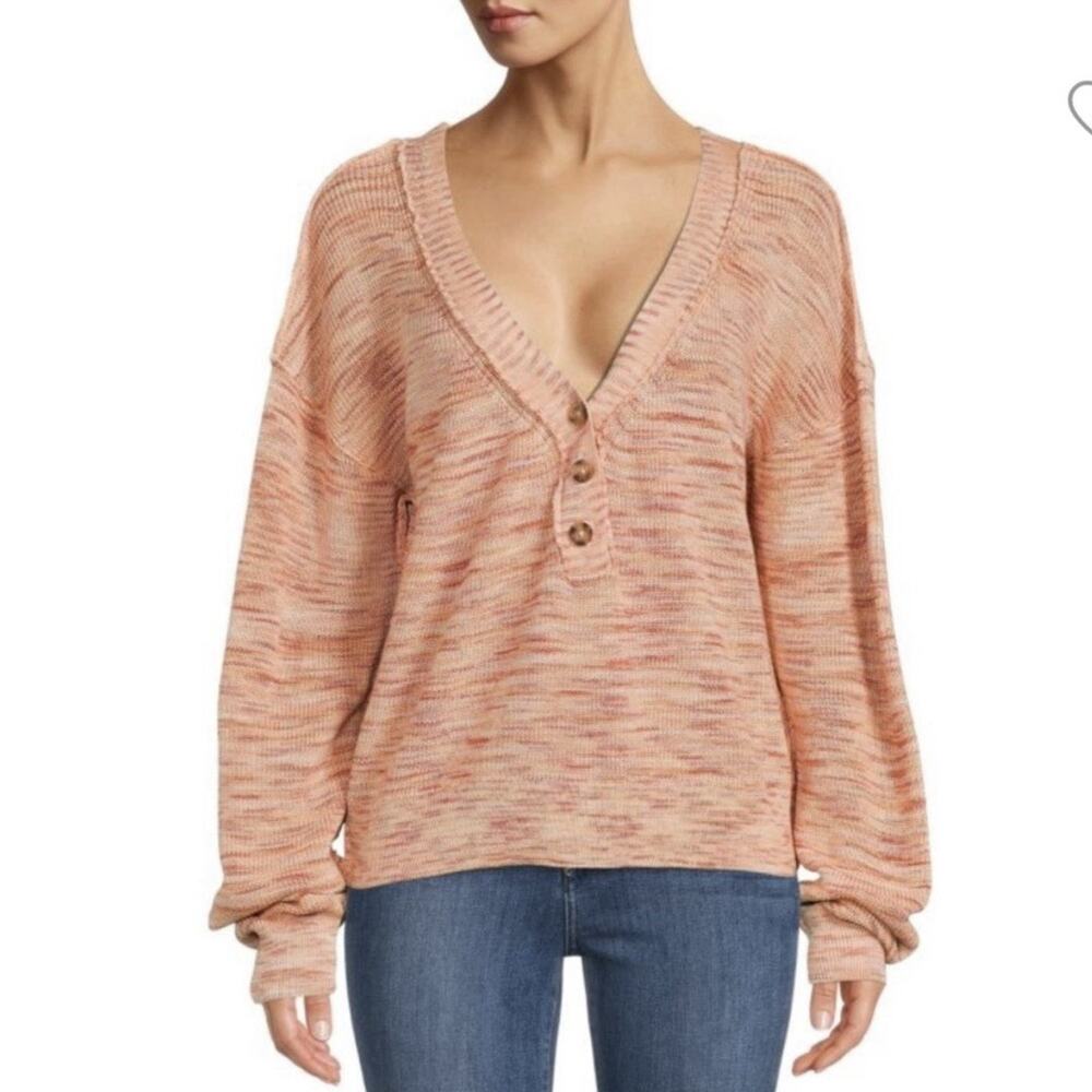 Free People Mercury Heathered Henley Sweater Womens Size Small